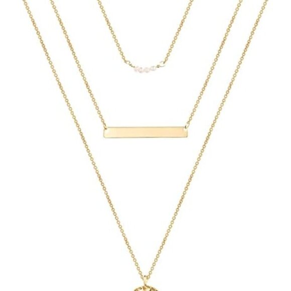 Dainty Layered Choker Necklace, Handmade 14K Gold Plated, Women's 3 piece set - Picture 1 of 2